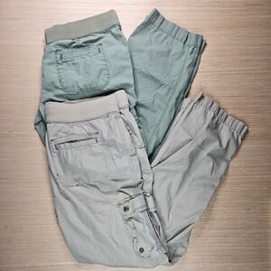 London Jean Womens Cargo Pants Size S 34x28 Lot of 2 Green Beige Utility Stretch